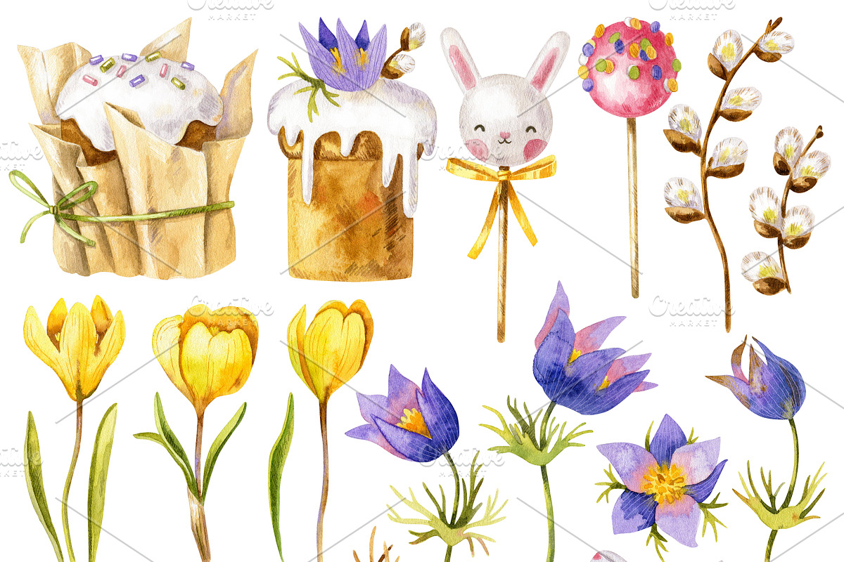 Easter bunnies. Watercolor set., an Illustration by babenkoirusa (Photo 3 of 16)