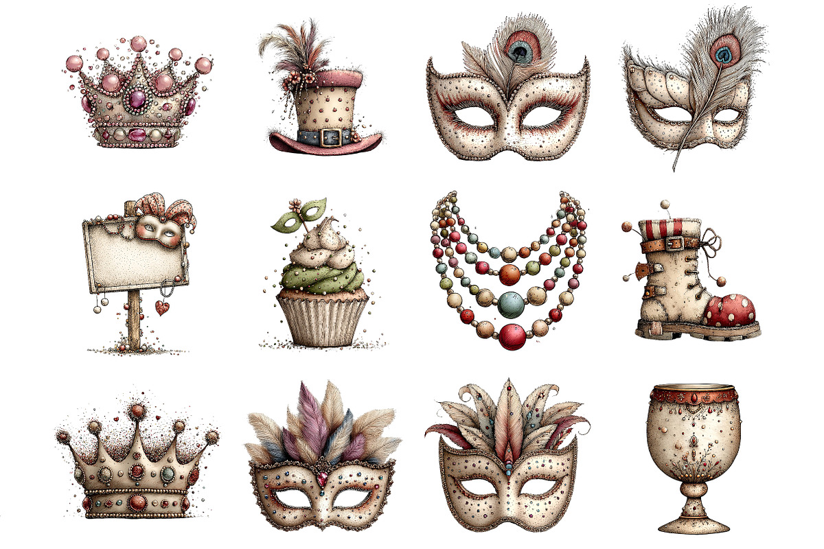 Watercolor Mardi Grass Clipart, an Illustration by DreamArtGraphic (Photo 3 of 4)