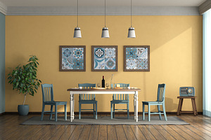 Vintage style dining room with blue