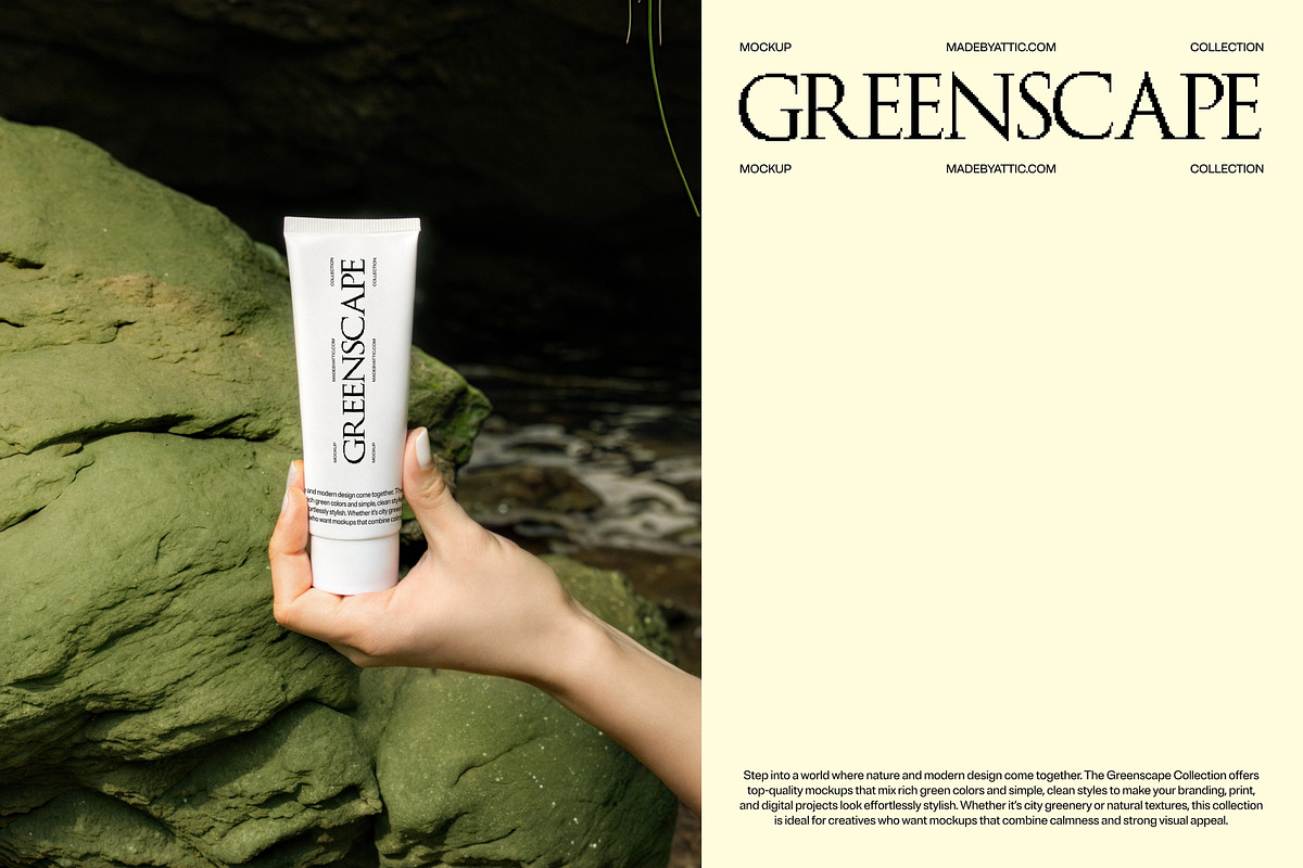 Greenscape 08 : Mossy Rock Cream, a Packaging Mockup by Made by Attic (Photo 2 of 2)