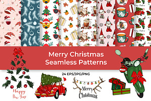 Merry Christmas Seamless Patterns, a Seasonal Illustration by InkyQueenArt
