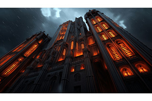 Tall Gothic Cathedral Lit With Eerie