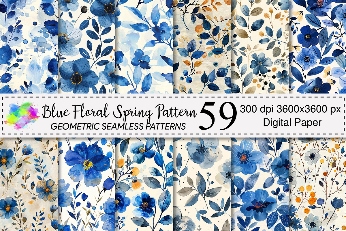 Blue Floral Spring Pattern, a Pattern Graphic by Canvas Craft (Photo 1 of 6)