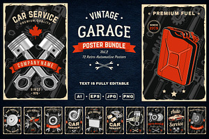 Vintage Garage Poster Bundle Vol.2, an Object Illustration by sivVector