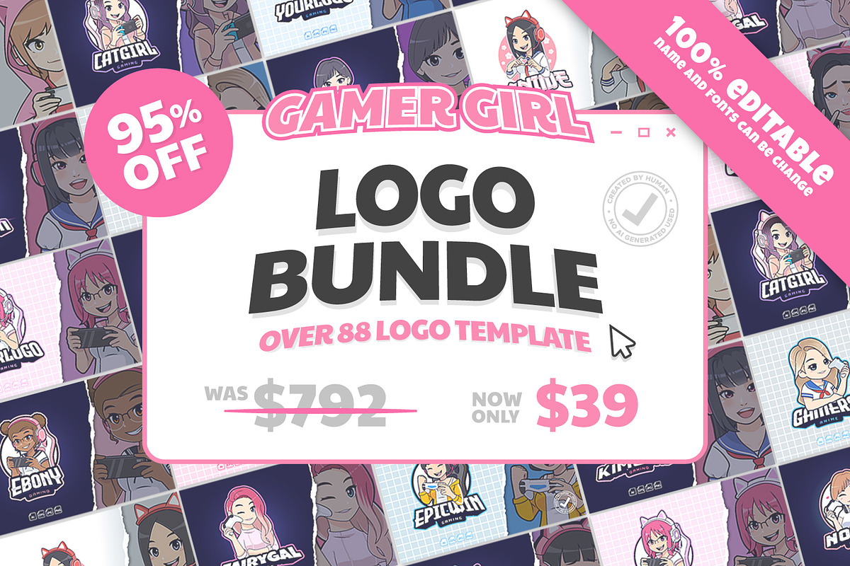 SALE! Gamer Girl Logo Bundle 95% OFF, a Branding & Logo Template by tkzgraphic (Photo 1 of 4)