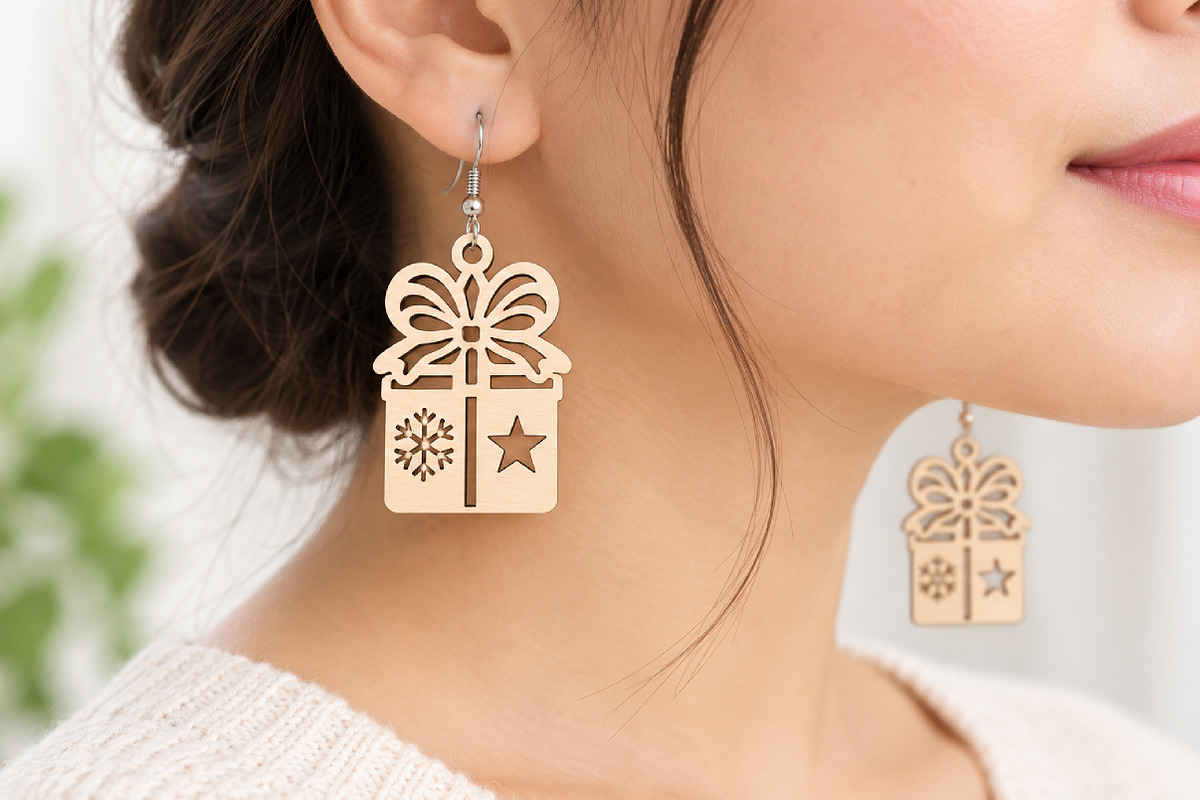 Christmas Gift Box Earrings SVG, an Object Graphic by Canvas Craft (Photo 3 of 3)