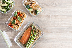Healthy Weekly Meal Prep Containers with Salmon, Pasta and Fresh Vegetables, a Food & Drink Photo by etorres69