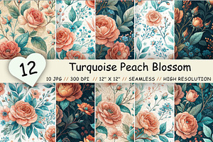 Turquoise Peach Blossom Pattern