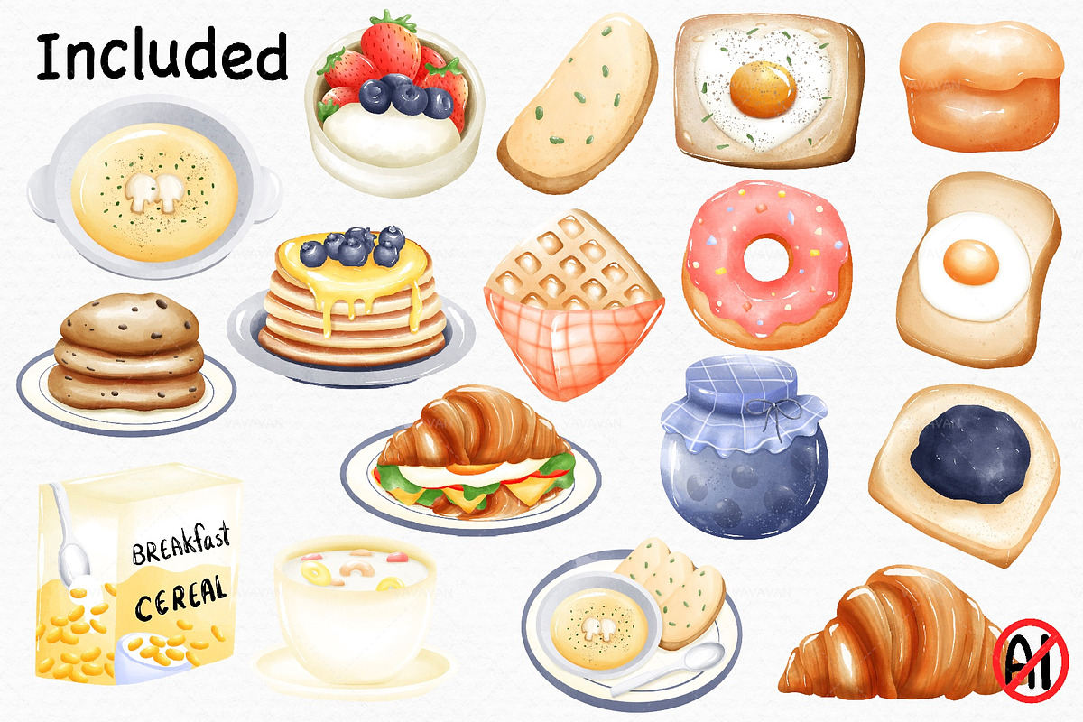 Watercolor Breakfast Clipart, a Food Illustration by Vavavan Artwork (Photo 2 of 4)