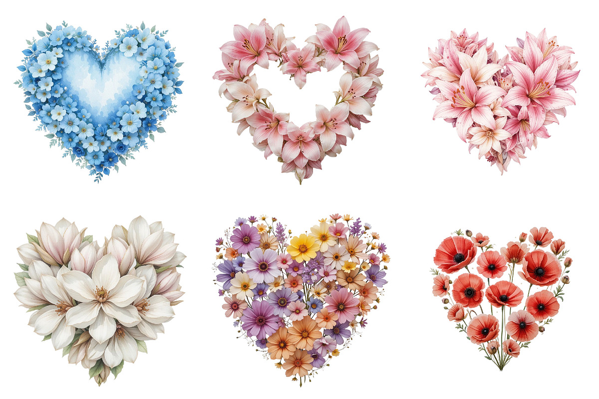 Heart Shaped Flower Clipart Bundle, an Illustration by Pixels.Craft (Photo 6 of 7)