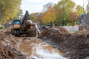 Muddy Road Construction Site with Heavy Excavator in Action, an Abstract Photo by Natalia Klenova's Shop