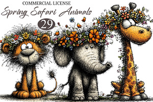 Spring Safari Whimsical Clipart, an Animal Illustration by designcity5