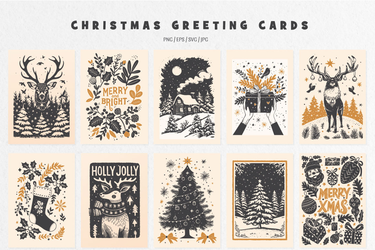 Vintage Linocut Christmas Kit, a Seasonal Illustration by DariSmartArt (Photo 6 of 18)