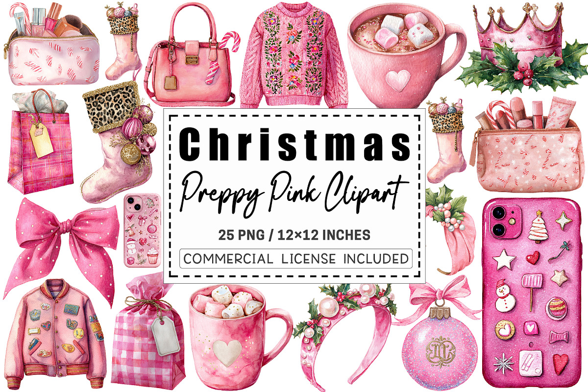 Preppy Pink Christmas Clipart, a Graphic by CitraGraphics (Photo 1 of 4)