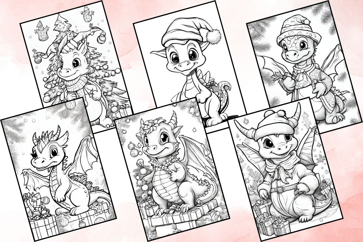 Christmas Dragon Coloring Pages, an Animal Illustration by Catchy Ideaz (Photo 2 of 3)