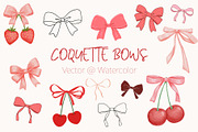 Coquette pink bow and cherry clipart, a Decorative Illustration by ElenaPlatovaArt (Thumbnail 1 of 7)