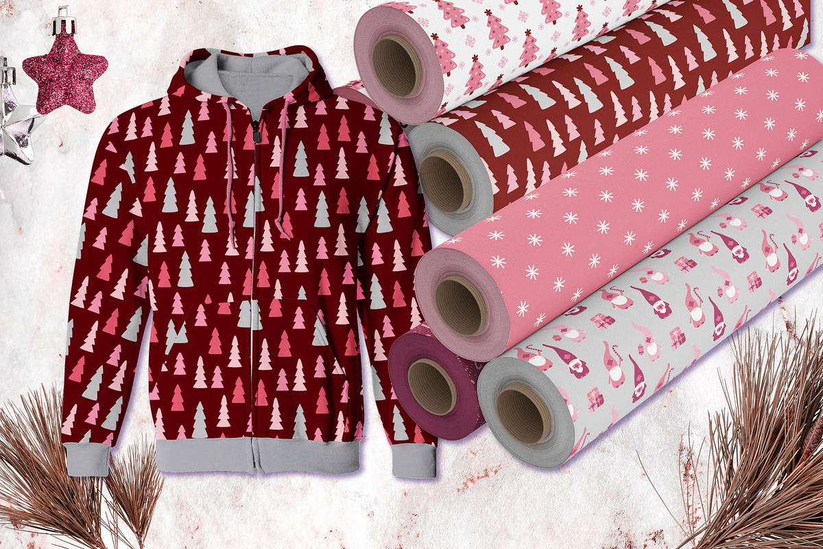 Pink Christmas Clipart & Patterns, a Decorative Illustration by AvaAva (Photo 13 of 25)