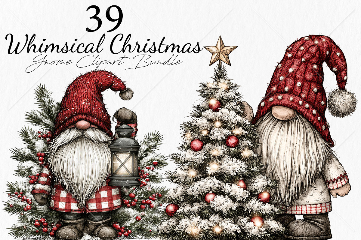 Whimsical Christmas Gnome Clipart, a Seasonal Illustration by Canvas Craft (Photo 1 of 10)