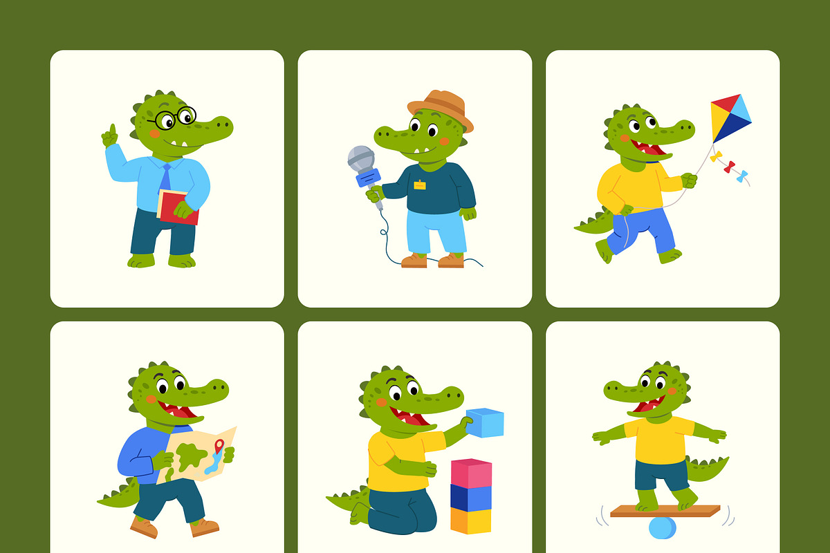 50 Crocodile Flat Characters, an Animal Illustration by Creative Stall (Photo 10 of 11)