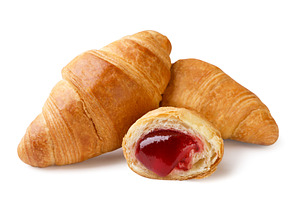 Croissants and half with jam on a, a Food & Drink Photo by innakreativ