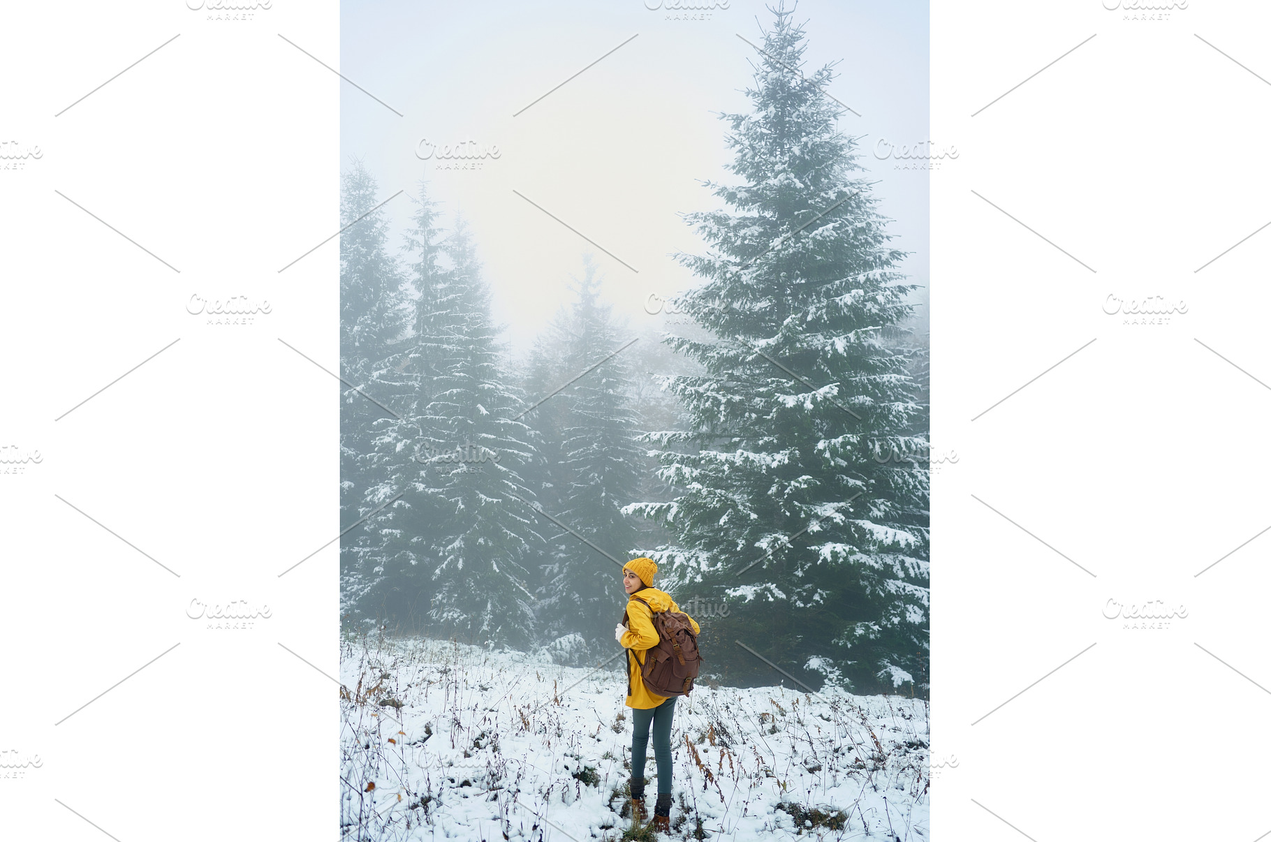 Misty winter forest with coniferous, a Person Photo by vitaliymateha photography