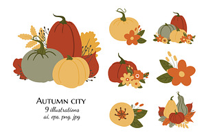 Fall Illustrations With Pumpkins