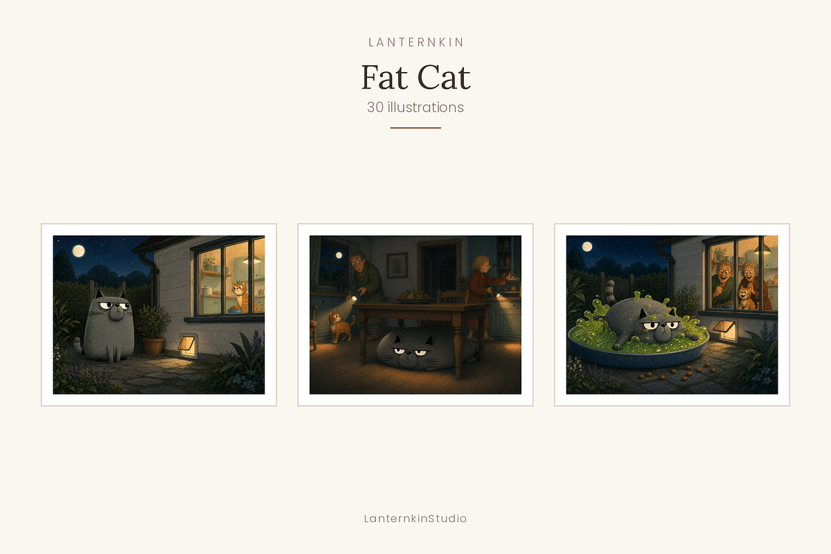 Fat Cat Illustrations, Set 30, an Animal Illustration by LanternkinStudio (Photo 1 of 14)