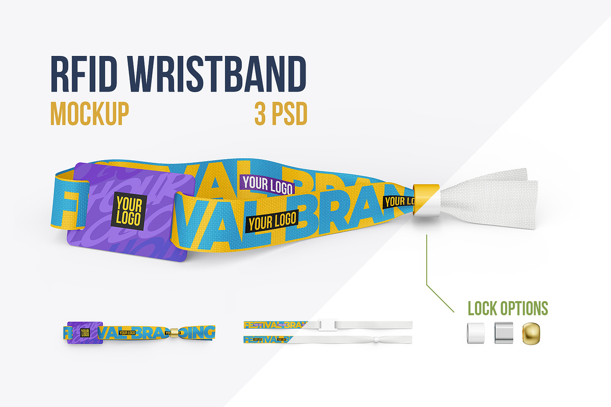 RFID Wristband Mockup 350x15mm 3 PSD, an Apparel Mockup by easymock (Photo 1 of 9)