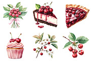 Watercolor Cherry Clipart, a Seasonal Illustration by CitraGraphics (Thumbnail 6 of 8)
