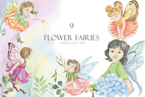 Flower fairies. watercolor set