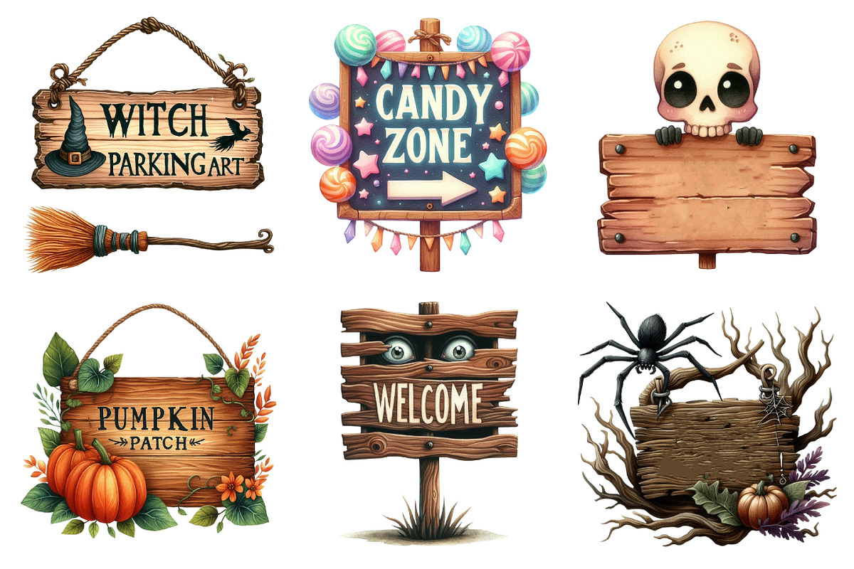 Halloween Wooden Sings Clipart, an Illustration by Daily.Designs (Photo 4 of 5)