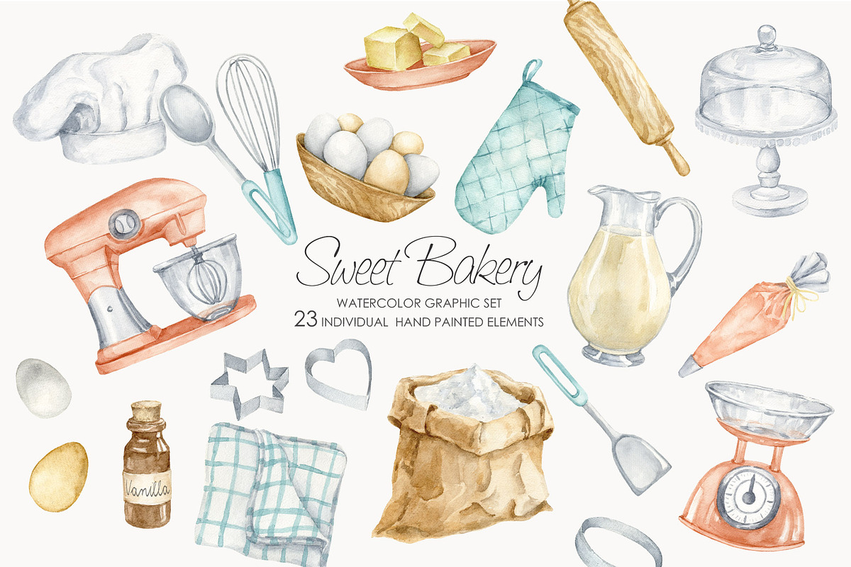 Watercolor Baking Clipart, an Illustration by AquarelleSpace (Photo 1 of 5)