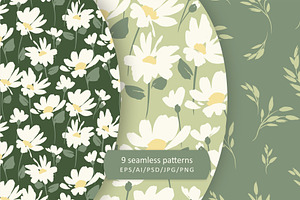 Cute Daisies. Seamless Patterns