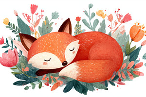 Fox resting in a flower garden, a Photo by Beautiful things
