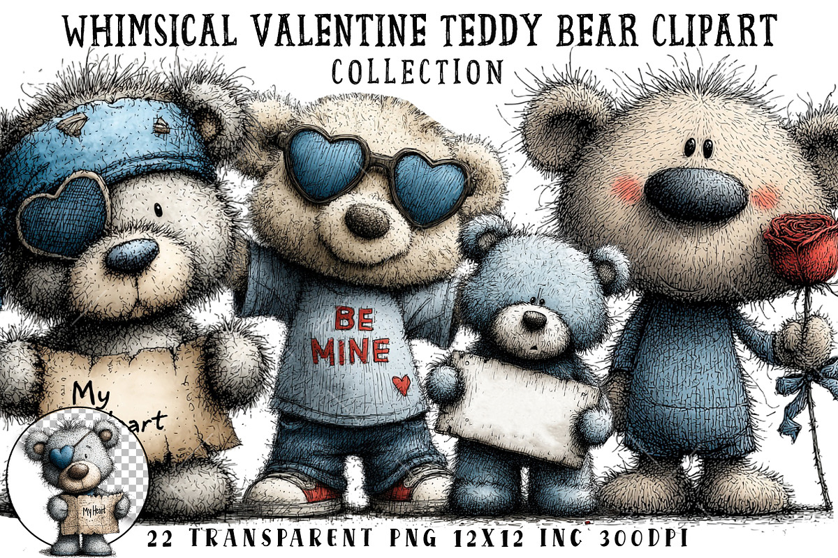 Whimsical Valentine Teddy Bear Clipa, an Illustration by OK Design (Photo 1 of 6)