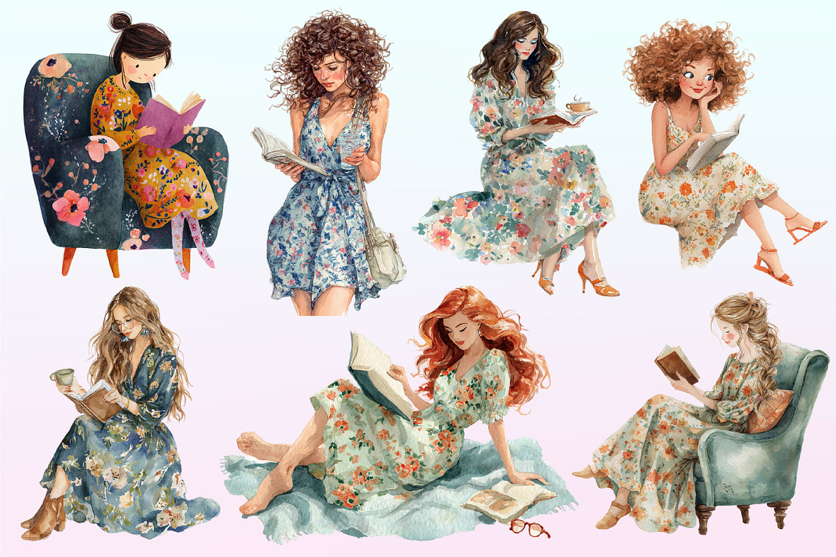 Girl in Floral Dress Read Book, a Graphic by CitraGraphics (Photo 3 of 4)