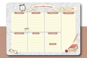 Weekly Planner For Kids, Timetable