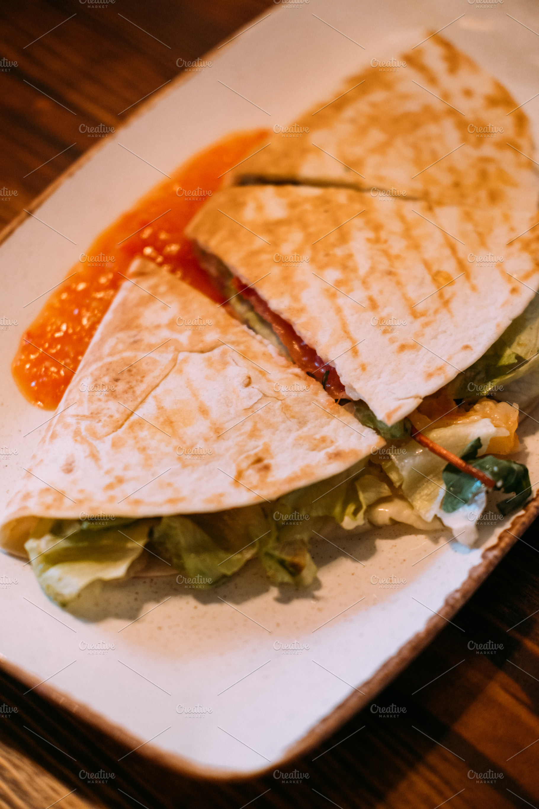 Flatbread grilled salad pita roasted wrap food, a Food & Drink Photo by Photo Drive Studio