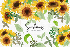 Watercolor Sunflowers Clipart, an Illustration by AnneIllustration