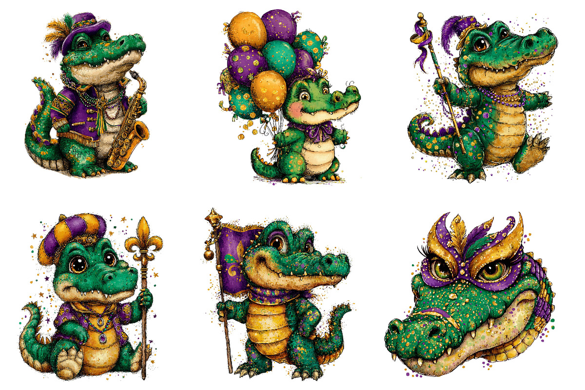 Mardi Gras Crocodile Clipart, an Illustration by Dream Creation (Photo 4 of 6)