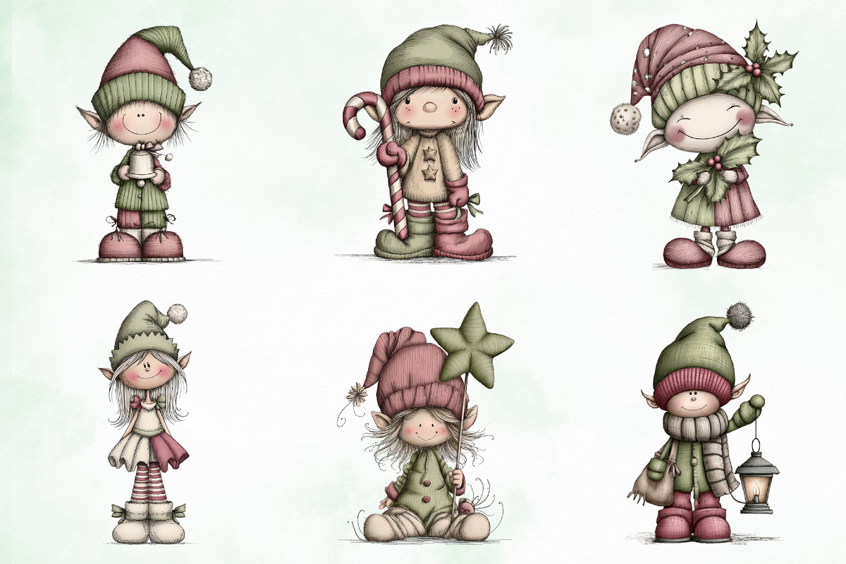 Whimsical Christmas Elf Clipart, an Illustration by Creative Art (Photo 5 of 11)