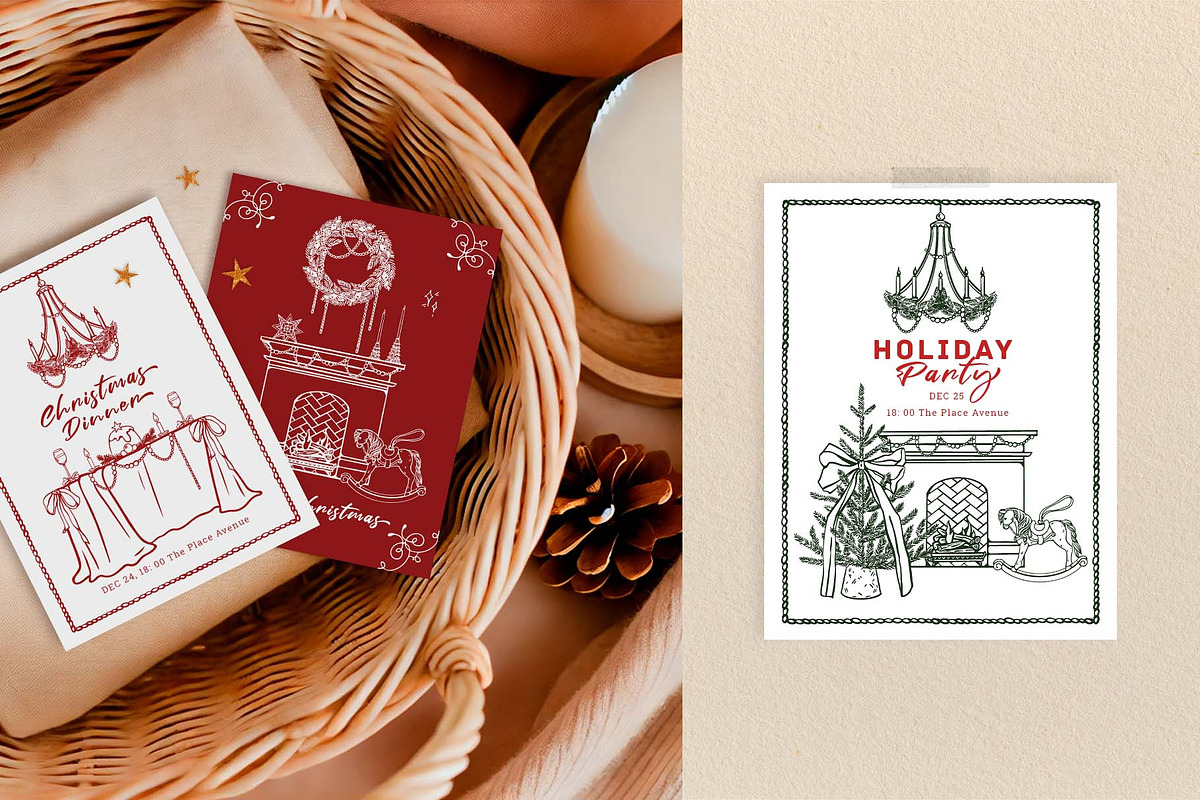 Vintage Christmas Vector Retro Set, a Seasonal Illustration by VerAna (Photo 12 of 18)