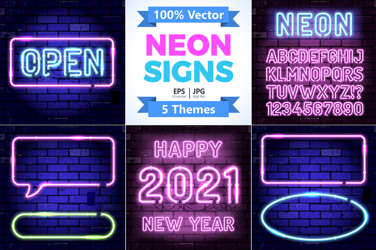 Neon Signboards Frame Alphabet, a Decorative Illustration by TAlex (Photo 1 of 6)