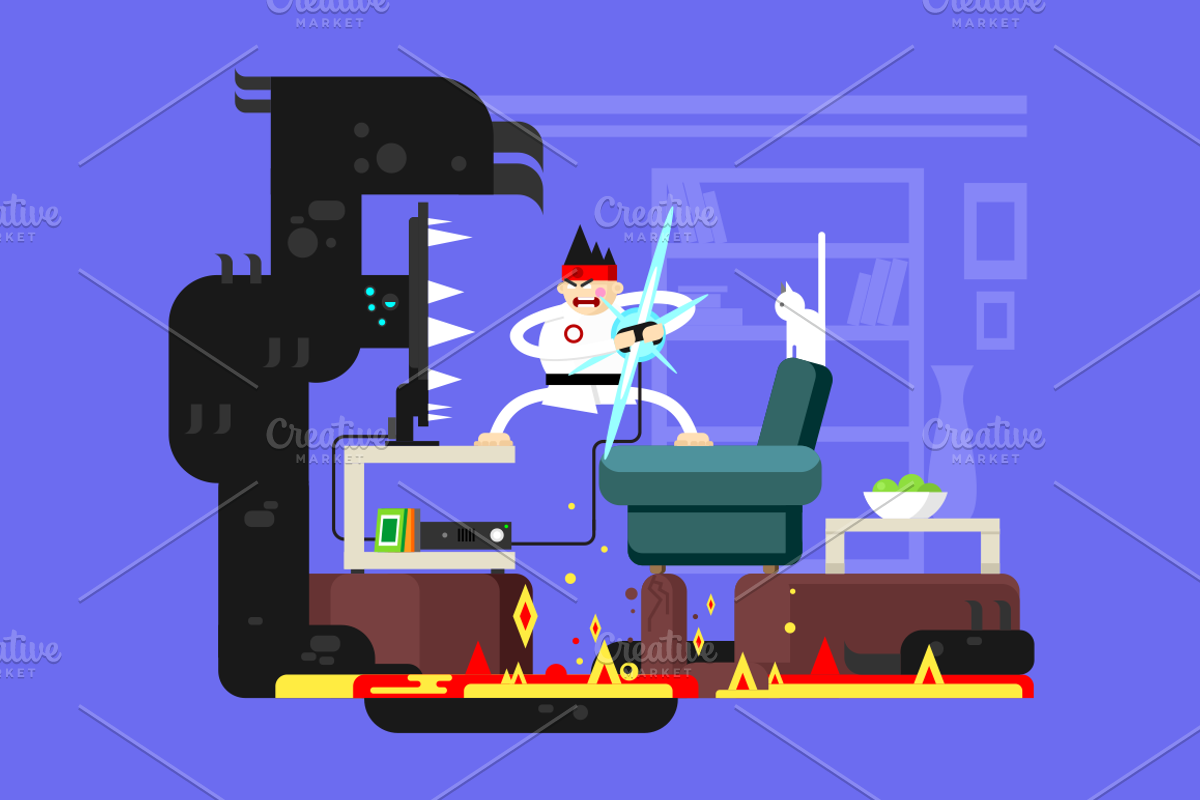 Gamer cartoon character, an Illustration by Kit8.net