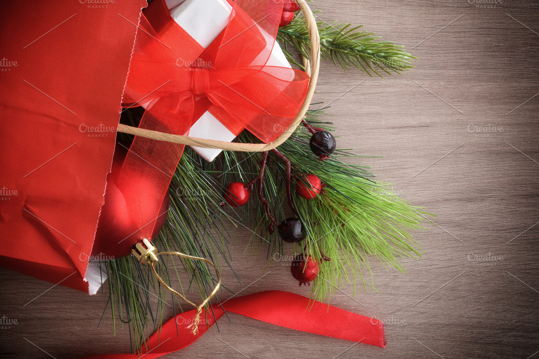 Christmas gift sales detail concept with sack full of gifts, a Holiday Photo by Davizro's Market