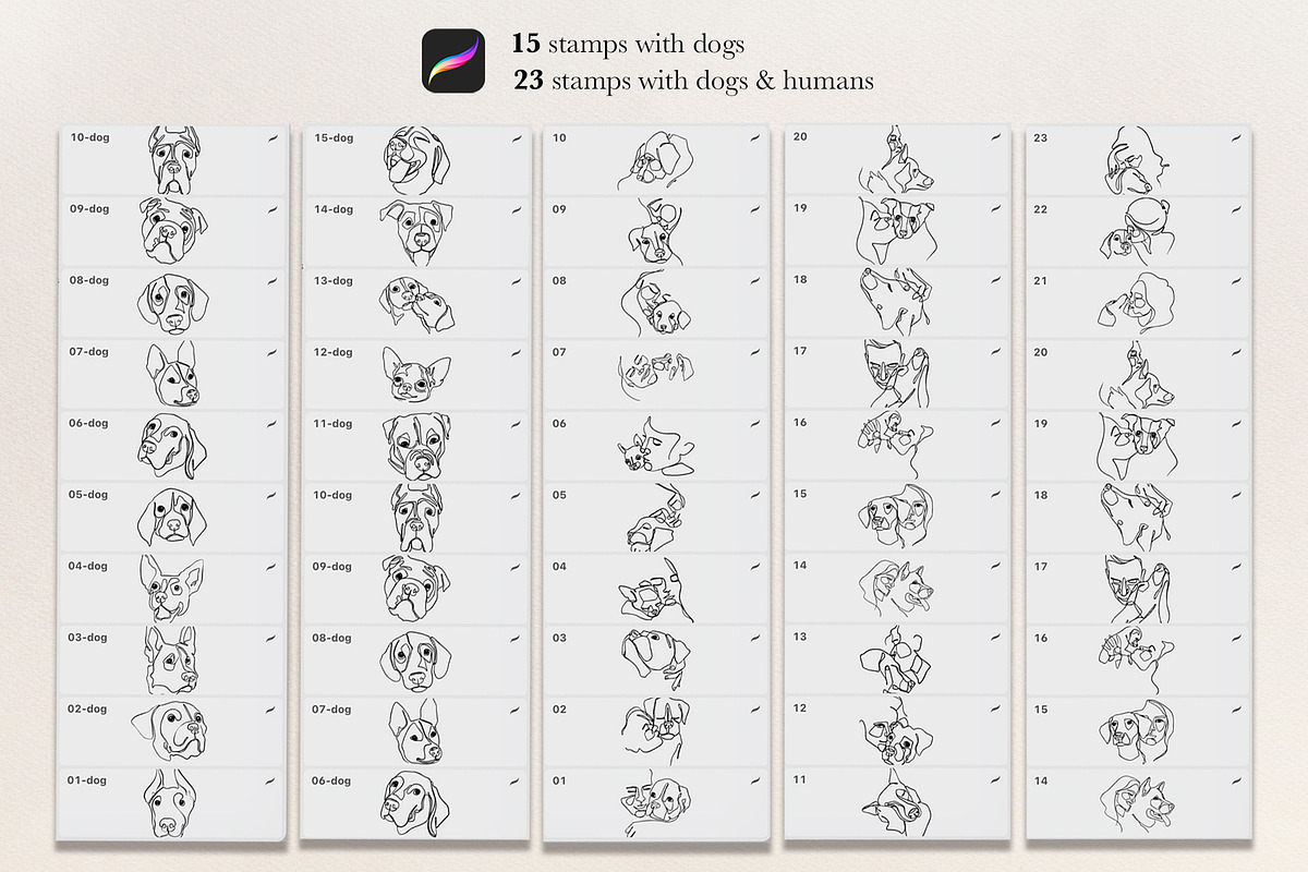 Dogs & Humans Procreate stamps pack, a Brush Add-On by ArtPavo (Photo 3 of 4)
