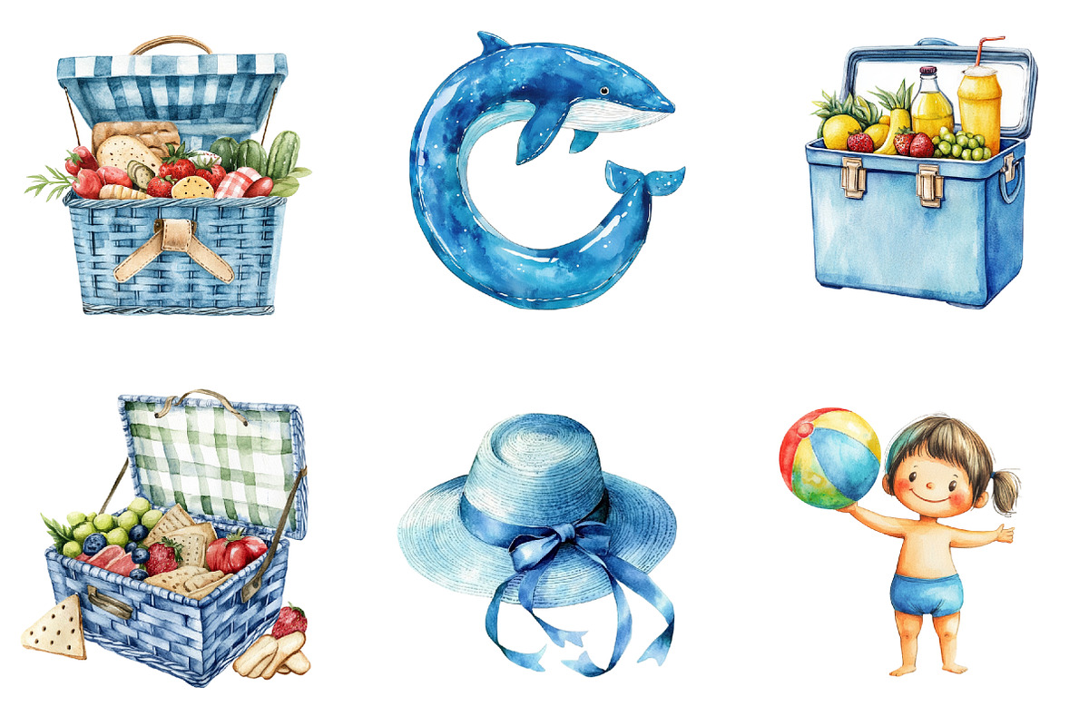 Watercolor Blue Summer Family PNG, an Illustration by SinaCreation (Photo 2 of 4)