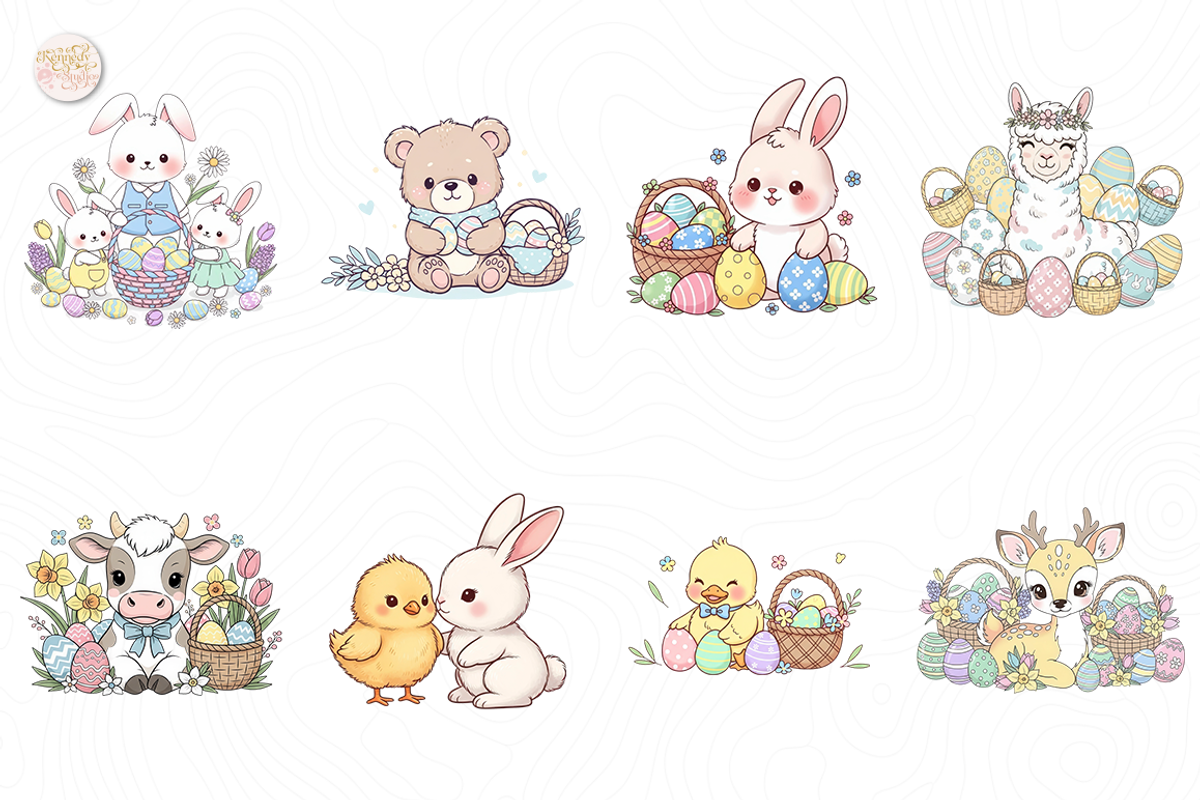Easter Animals Clipart PNG Cute., an Animal Illustration by KennedyStudio (Photo 2 of 5)