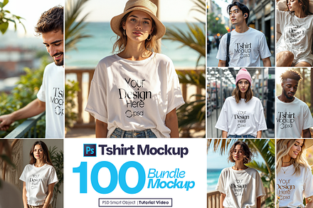 100 T-Shirt Mockup Bundle PSD