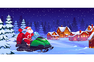 Santa Claus on snowmobile